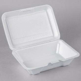 9 1/4 x 9 1/4 x 3 - Styrofoam Hinged Lid Container (200/cs)